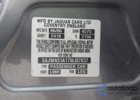 2007 Jaguar X-Type 3.0 из США, поврежденный, VIN SAJWA51A17WJ07837